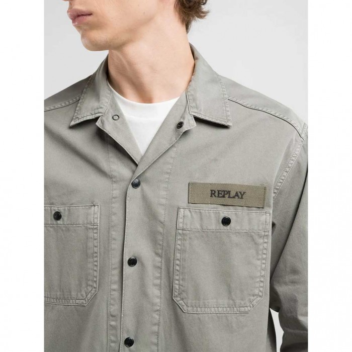 REPLAY RELAXED-FIT COTTON SHIRT GREY MILITARY