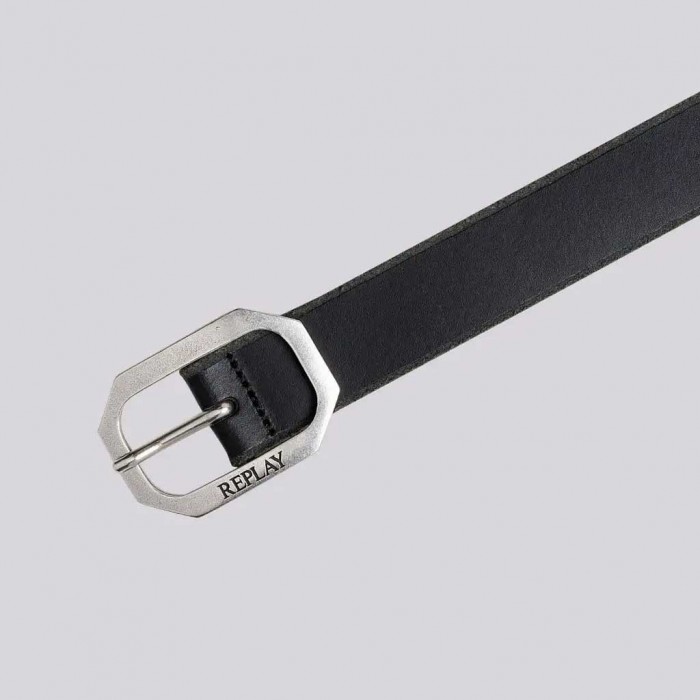 REPLAY BELT WITH OCTAGONAL BUCKLE BLACK