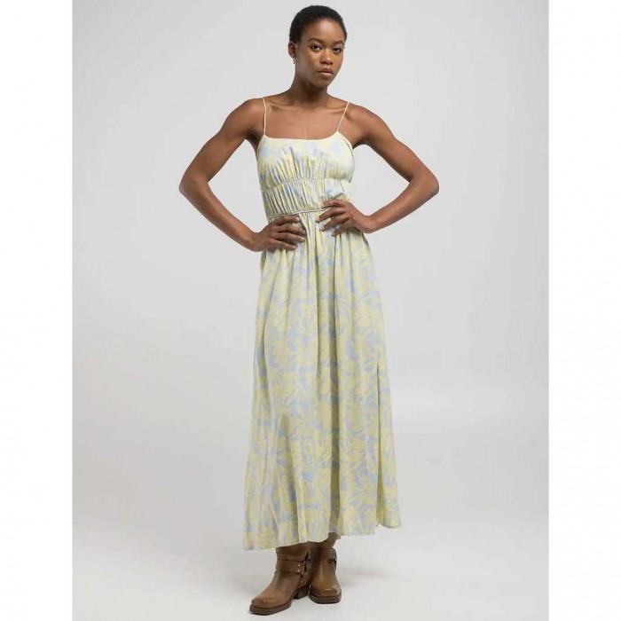 REPLAY LONG DRESS WITH LEAF PRINT LILLAC/PASTEL YELLOW