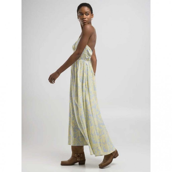 REPLAY LONG DRESS WITH LEAF PRINT LILLAC/PASTEL YELLOW