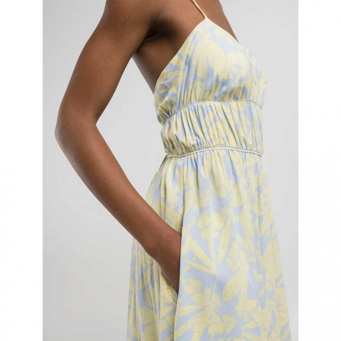 REPLAY LONG DRESS WITH LEAF PRINT LILLAC/PASTEL YELLOW