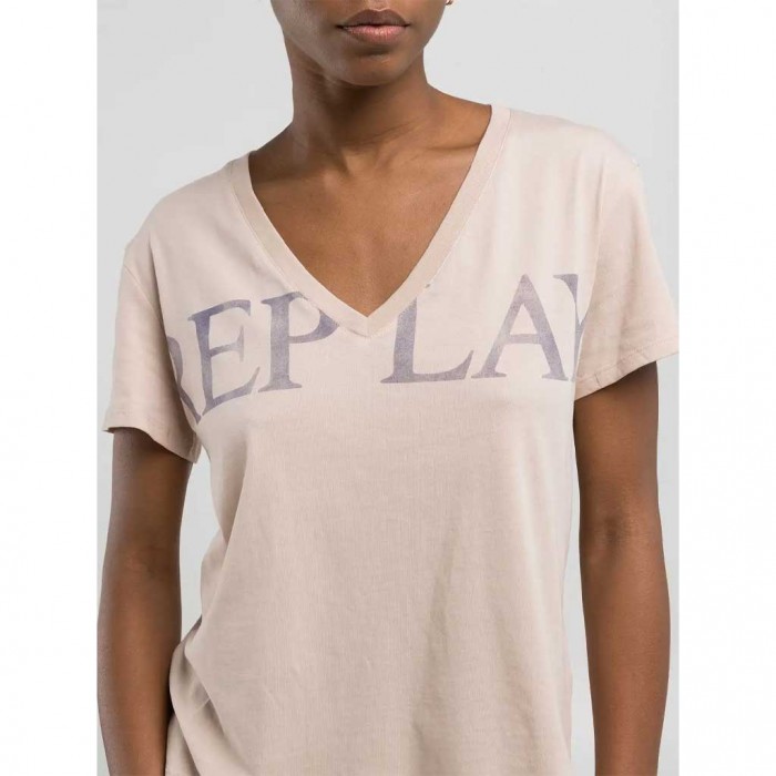 REPLAY COTTON T-SHIRT WITH MAXI-LETTERING PINK