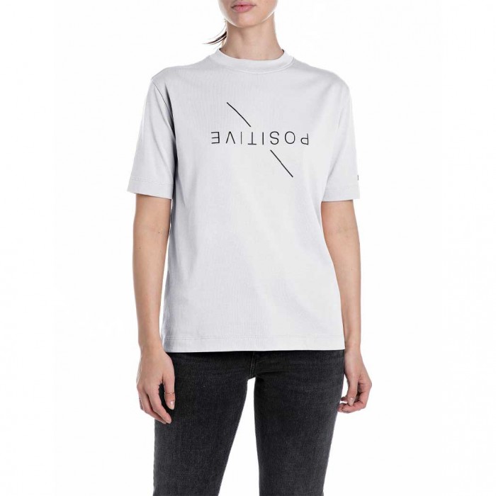 REPLAY COTTON T-SHIRT WITH LETTERING WHITE