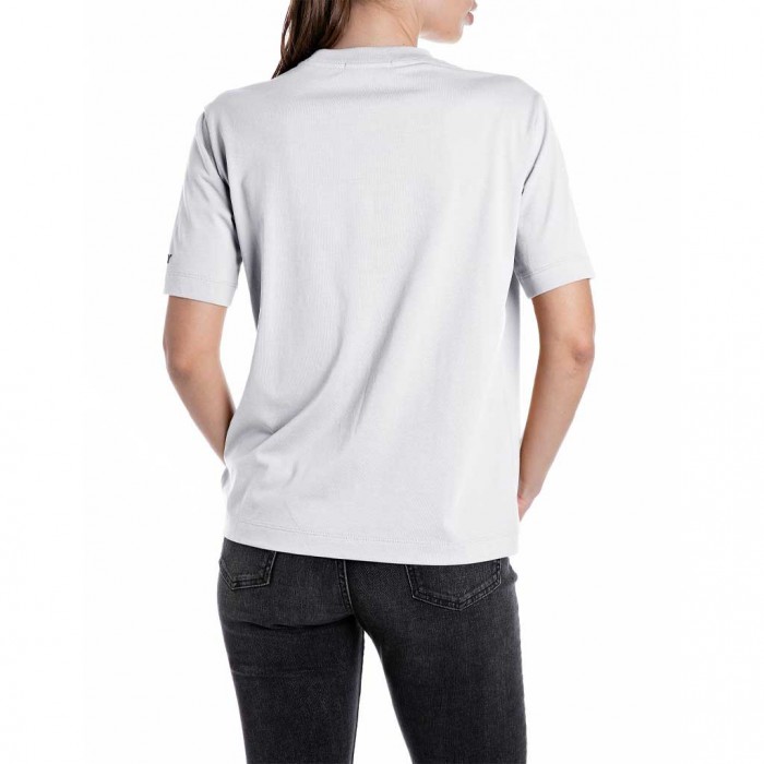 REPLAY COTTON T-SHIRT WITH LETTERING WHITE