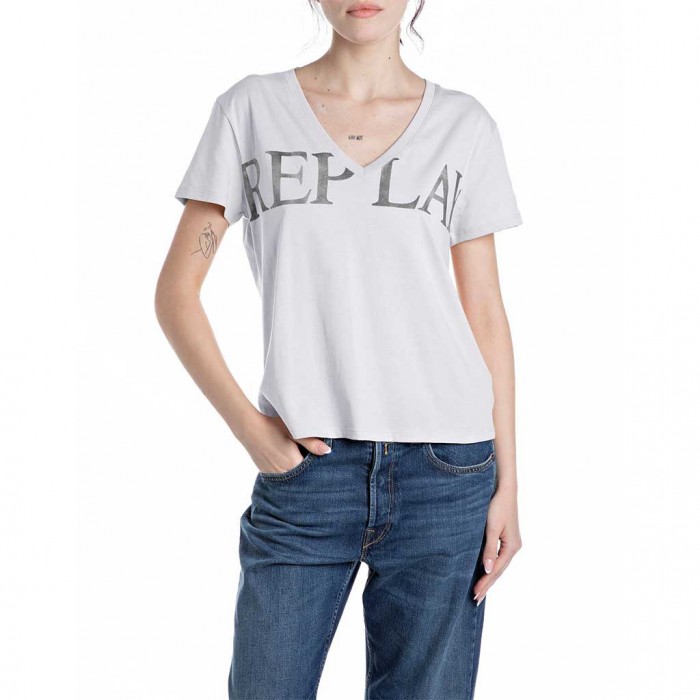 REPLAY WOMAN T SHIRT LOGO PRINT WHITE