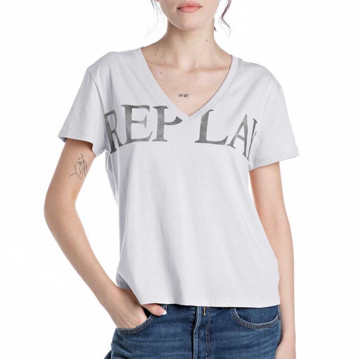 REPLAY WOMAN T SHIRT LOGO PRINT WHITE