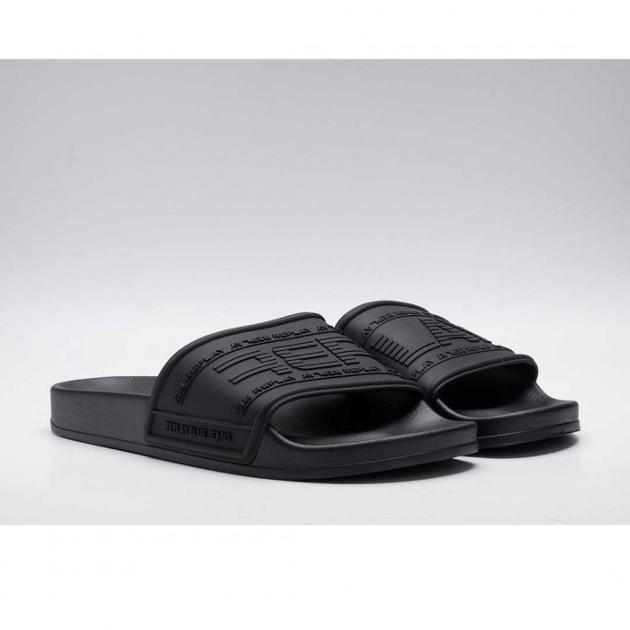 REPLAY UP GRAVEN 2 BRANDED SLIDERS BLACK 1