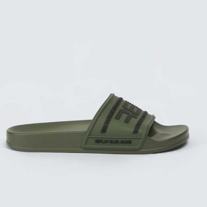 REPLAY UP GRAVEN 2 BRANDED SLIDERS GREEN