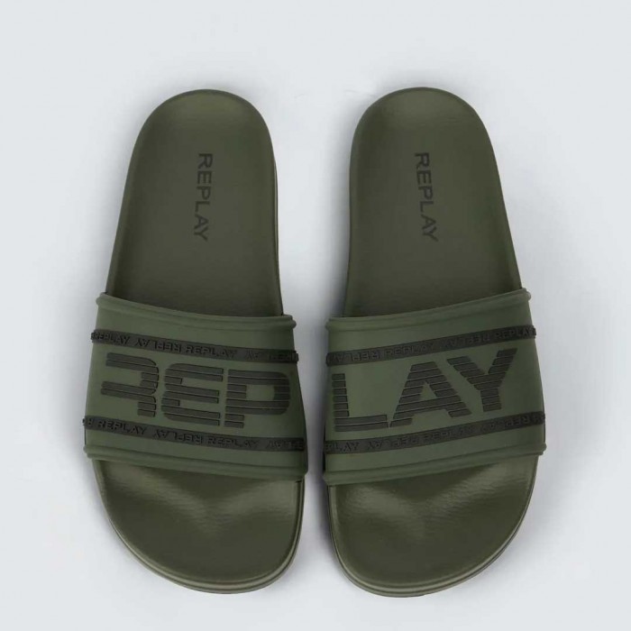 REPLAY UP GRAVEN 2 BRANDED SLIDERS GREEN