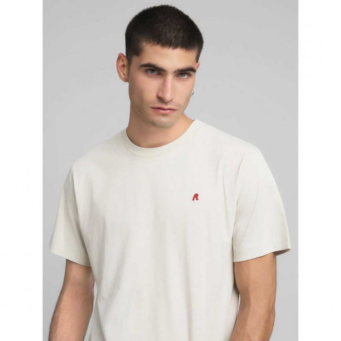 REPLAY JERSEY T-SHIRT WITH R EMBROIDERY ECRU