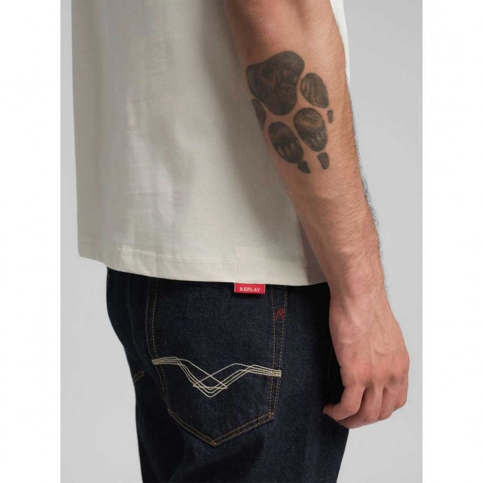 REPLAY JERSEY T-SHIRT WITH R EMBROIDERY ECRU