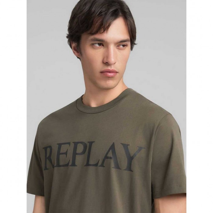 REPLAY JERSEY T-SHIRT WITH LOGO PRINT GREEN