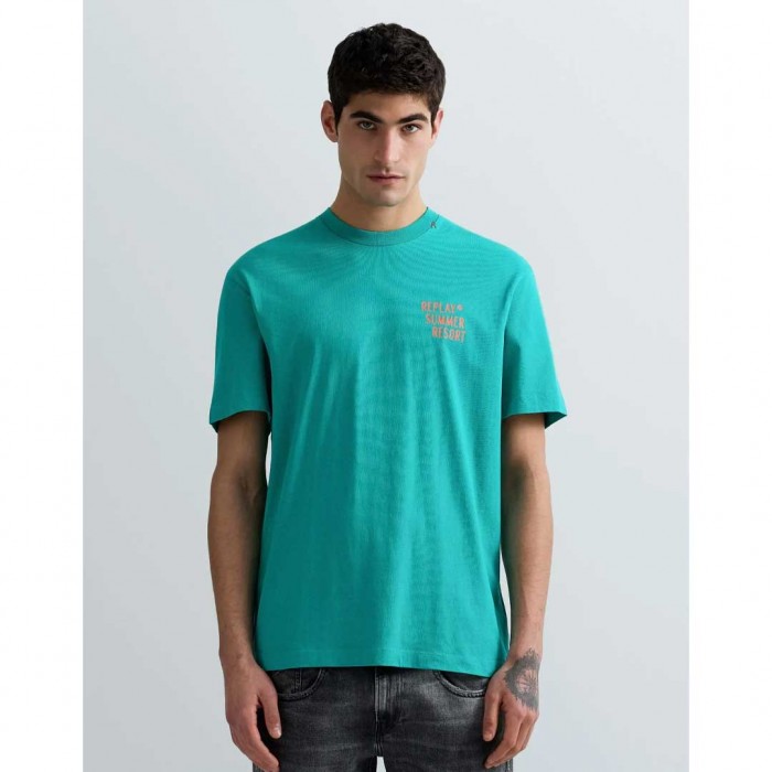 REPLAY RELAXED-FIT T-SHIRT WITH SICILY PRINT LIGHT BLUE