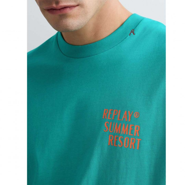 REPLAY RELAXED-FIT T-SHIRT WITH SICILY PRINT LIGHT BLUE