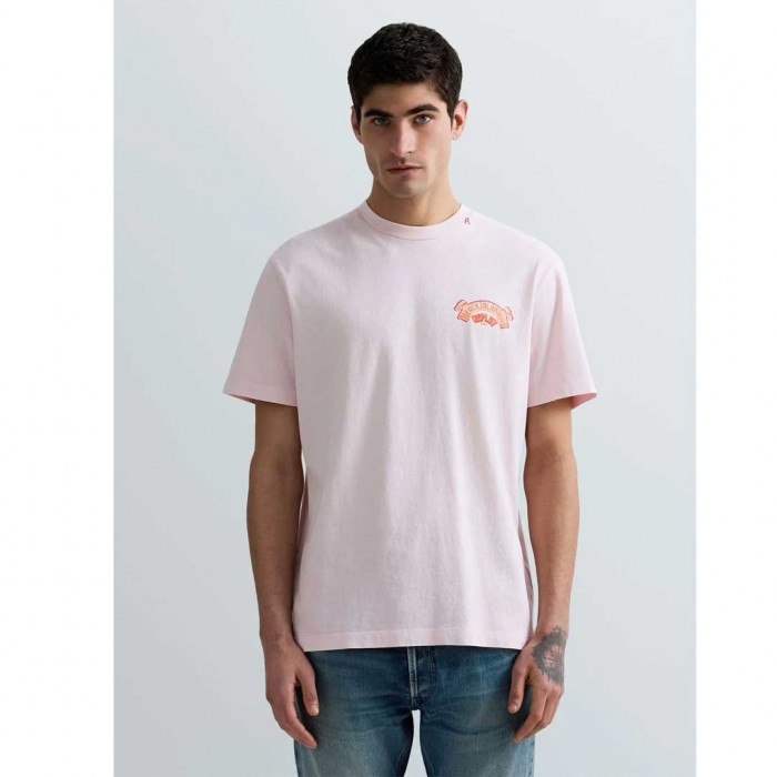 REPLAY RELAXED-FIT T-SHIRT WITH COLOURFUL PRINT PINK