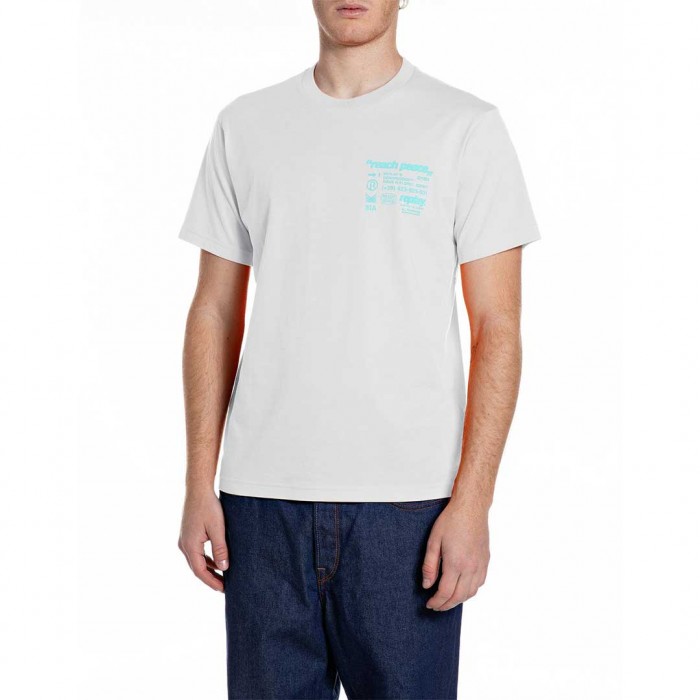 REPLAY COTTON JERSEY T-SHIRT WITH LETTERING WHITE