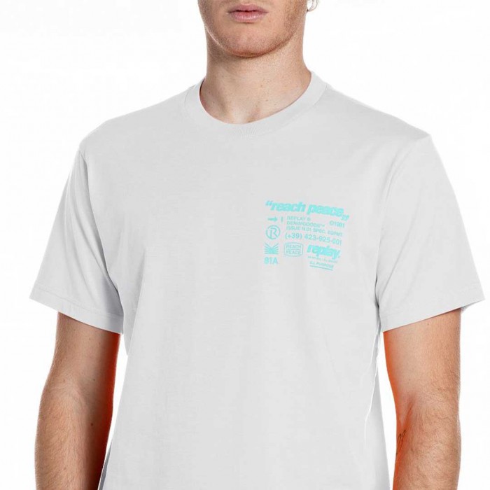 REPLAY COTTON JERSEY T-SHIRT WITH LETTERING WHITE