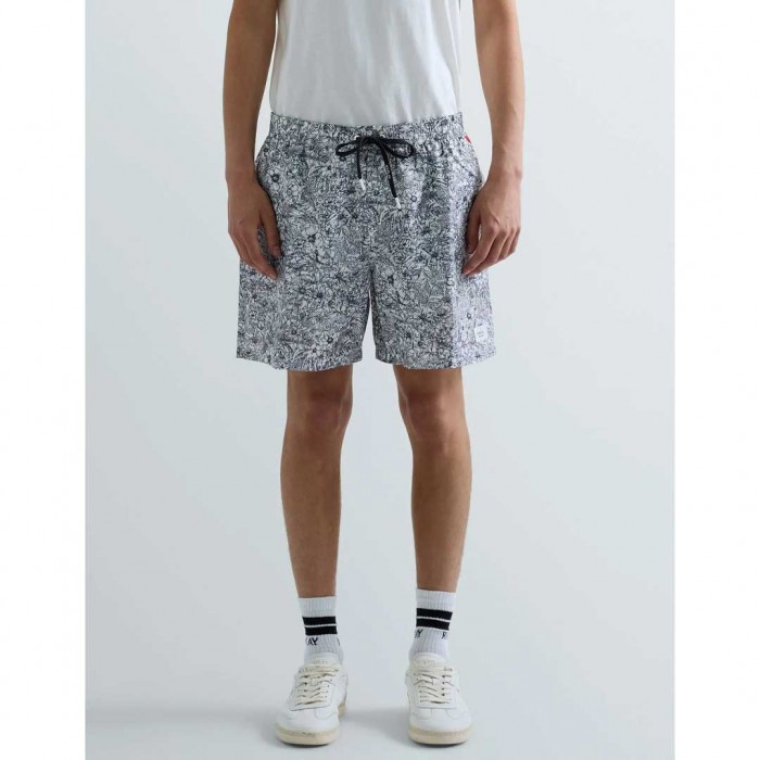 REPLAY RECYCLED FABRIC SWIM SHORTS WITH FLOWER PRINT BLACK/WHITE