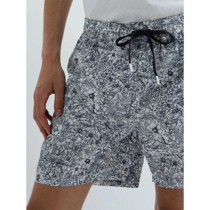 REPLAY RECYCLED FABRIC SWIM SHORTS WITH FLOWER PRINT BLACK/WHITE