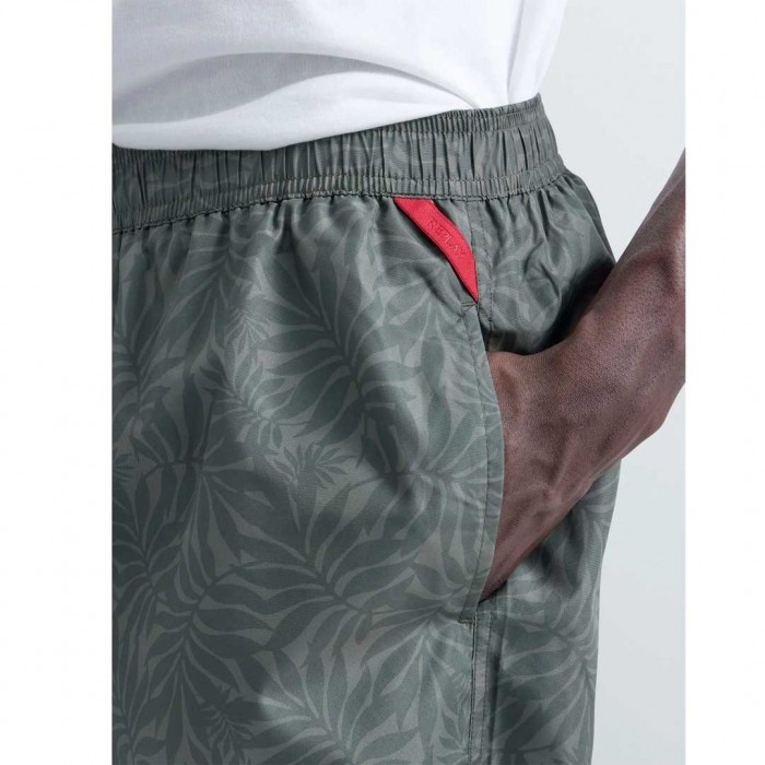 REPLAY RECYCLED FABRIC SWIM SHORTS WITH LEAF PRINT GREEN