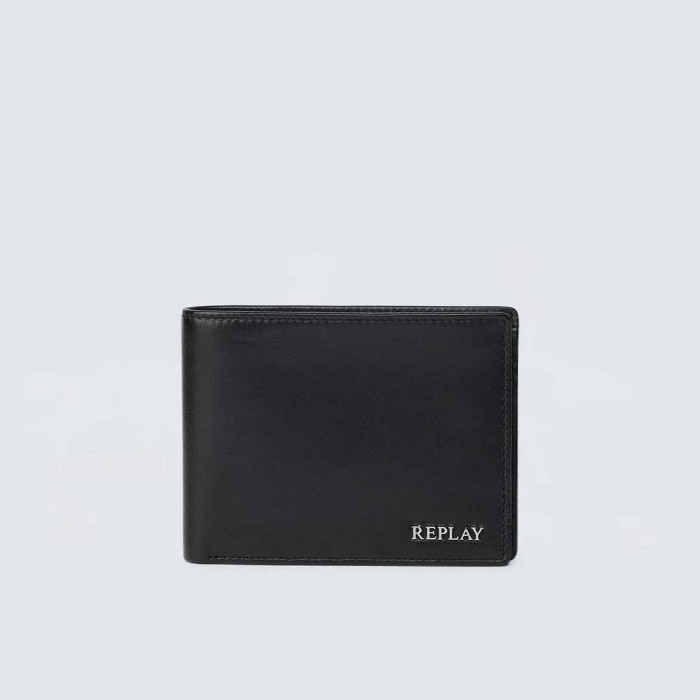 REPLAY SMOOTH LEATHER WALLET BLACK