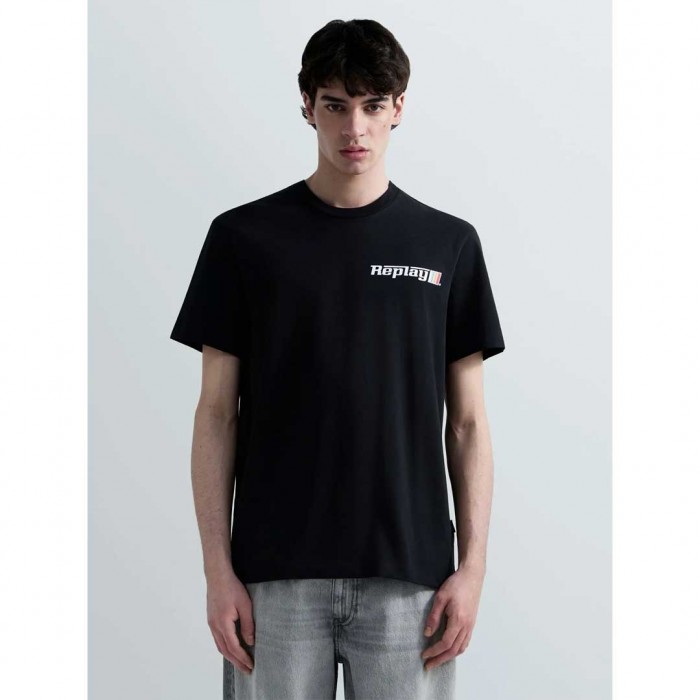 REPLAY JERSEY T-SHIRT WITH LOGO GRAPHIC BLACK