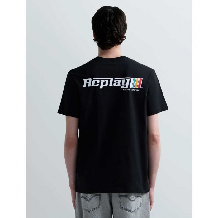 REPLAY JERSEY T-SHIRT WITH LOGO GRAPHIC BLACK