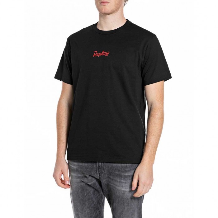REPLAY T-SHIRT WITH LOGO PRINT FRONT AND BACK BLACK