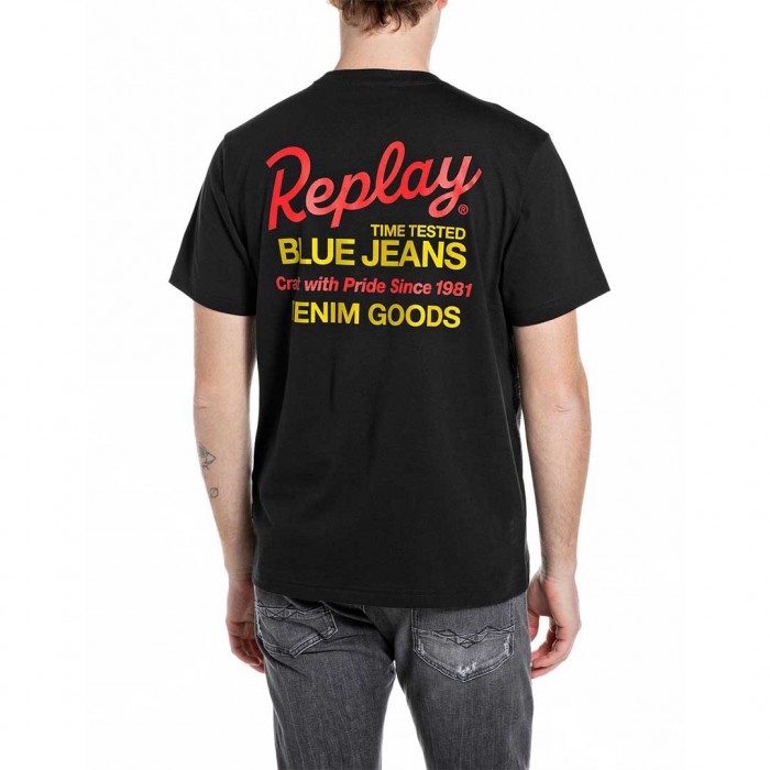 REPLAY T-SHIRT WITH LOGO PRINT FRONT AND BACK BLACK