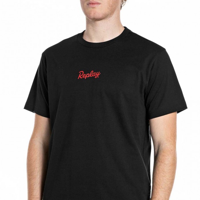 REPLAY T-SHIRT WITH LOGO PRINT FRONT AND BACK BLACK