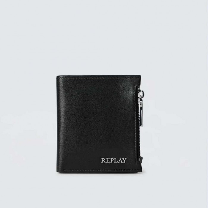 REPLAY LEATHER WALLET WITH LETTERING BLACK