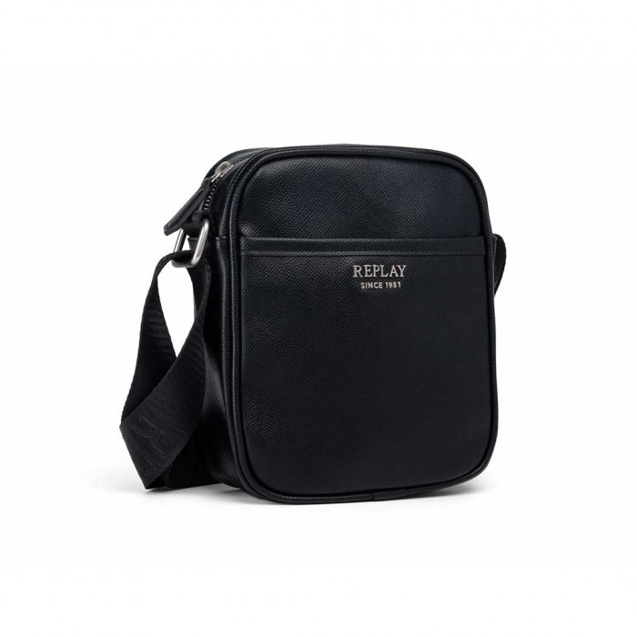 REPLAY CROSSBODY BAG WITH LOGO PRINT BLACK