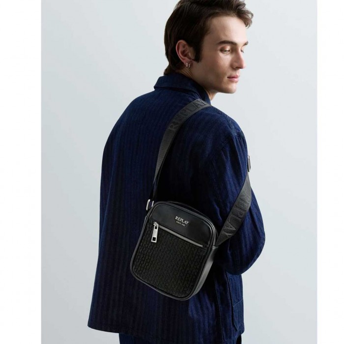 REPLAY MAN BAG LOGO R BLACK
