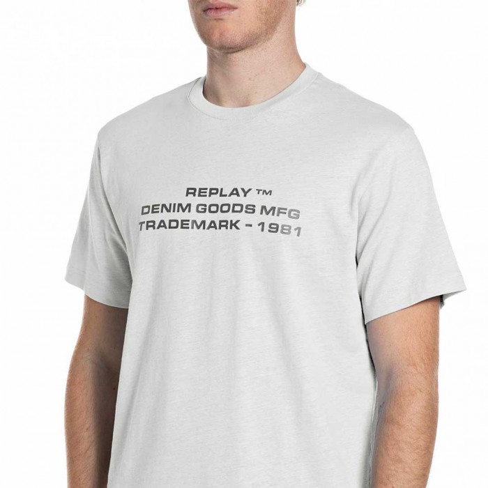 REPLAY LINEN AND COTTON T-SHIRT WITH LETTERING ECRU