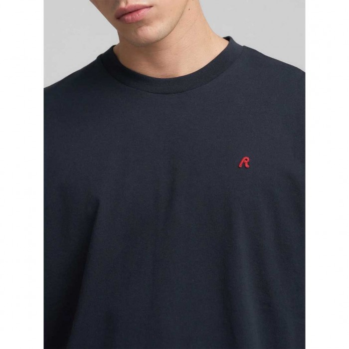 REPLAY JERSEY T-SHIRT WITH RED R LOGO DARK NAVY