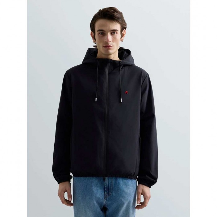 REPLAY JACKET WITH HOOD AND R LOGO DARK BLUE