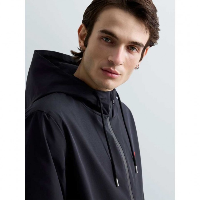REPLAY JACKET WITH HOOD AND R LOGO DARK BLUE