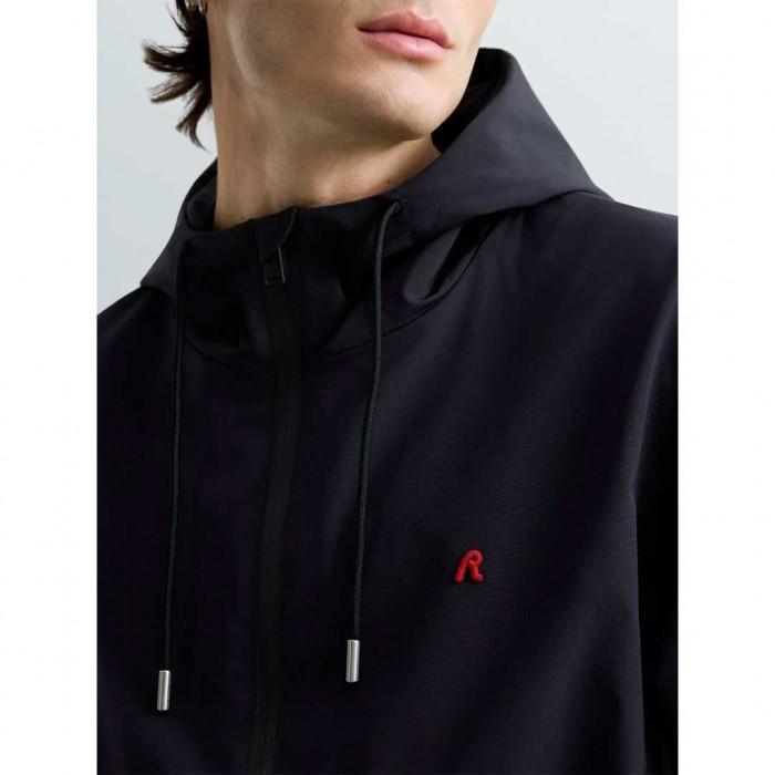 REPLAY JACKET WITH HOOD AND R LOGO DARK BLUE