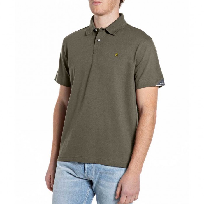 REPLAY COTTON PIQUÉ POLO-SHIRT WITH R EMBROIDERY GREEN