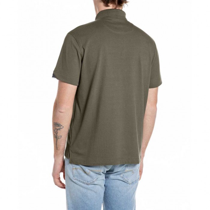 REPLAY COTTON PIQUÉ POLO-SHIRT WITH R EMBROIDERY GREEN
