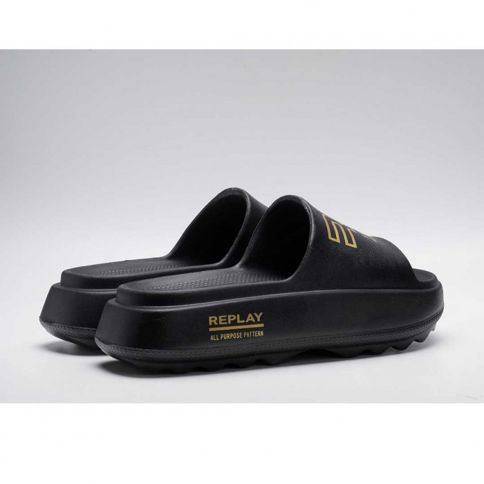 REPLAY BRIXY PRINT PLATFORM SLIDERS BLACK