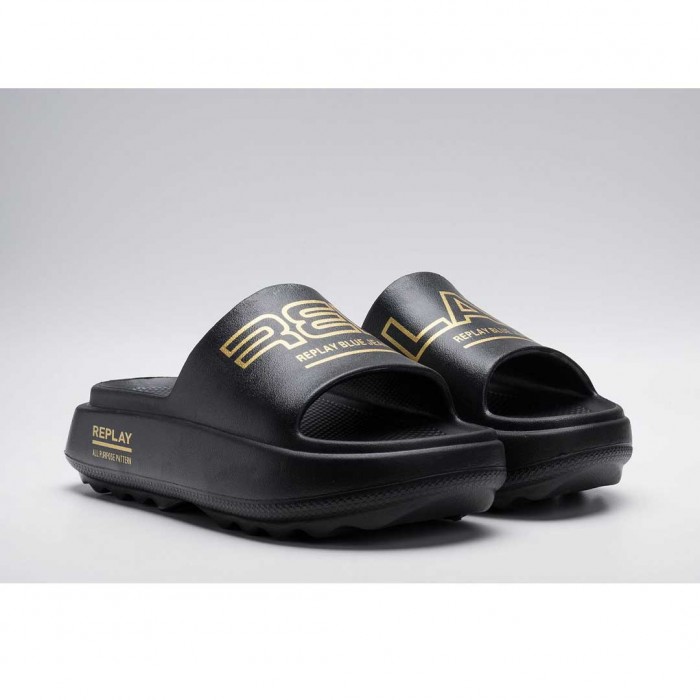 REPLAY BRIXY PRINT PLATFORM SLIDERS BLACK