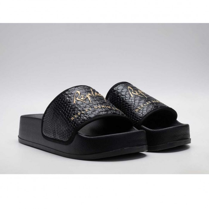 REPLAY NEW LOTTY COW PLATFORM SLIDERS BLACK