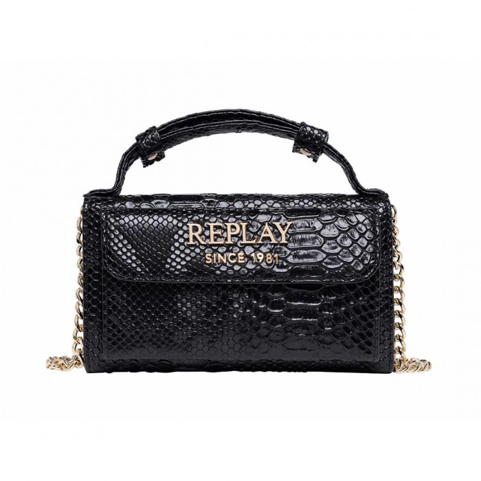 REPLAY WOMAN BAG GOLD LOGO BLACK