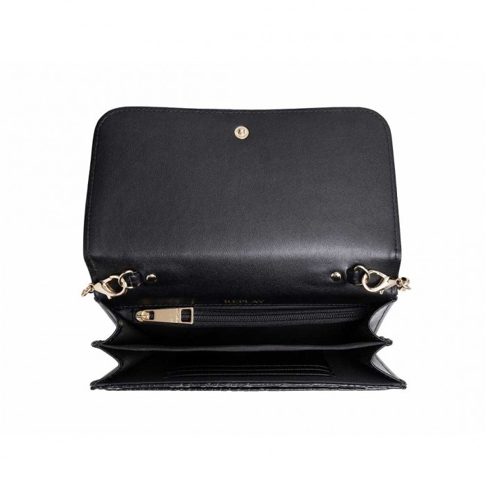 REPLAY WOMAN BAG GOLD LOGO BLACK