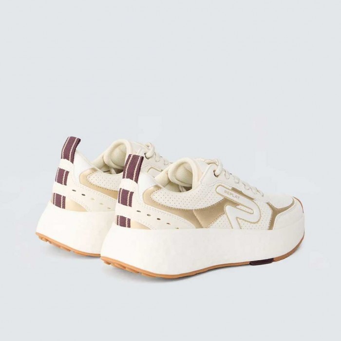 REPLAY SISTER EMELI LUXE LTH LEATHER AND MESH SNEAKERS WHITE