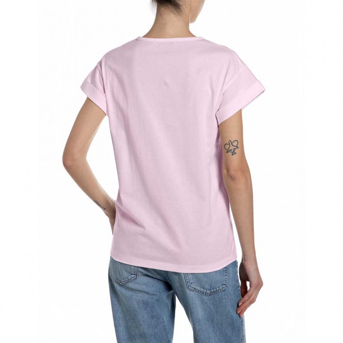 REPLAY WOMAN T SHIRT LOGO PRINT PINK