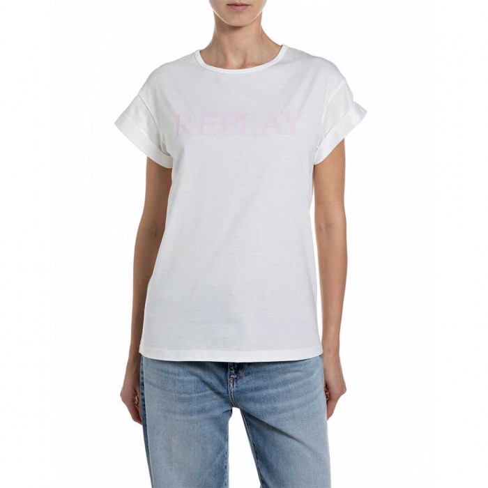 REPLAY WOMAN T SHIRT LOGO PRINT WHITE 1