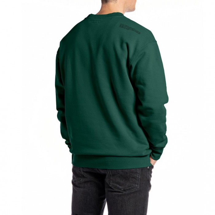 REPLAY ORGANIC COTTON CREWNECK SWEATSHIRT WITH PRINT GREEN