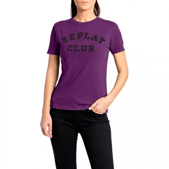 REPLAY SLIM FIT T-SHIRT WITH VINTAGE PRINT PURPLE